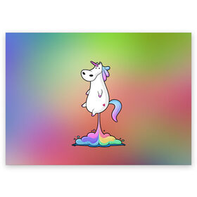 Поздравительная открытка с принтом Единорог на Старте в Белгороде, 100% бумага | плотность бумаги 280 г/м2, матовая, на обратной стороне линовка и место для марки
 | corn | horse | magic | rainbow | unicorn | unicorns | волшебство | единорог | единороги | животное | лошадка | лошадь | магия | пони | радуга | рог | рога | сказка