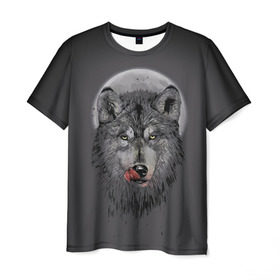 Мужская футболка 3D с принтом Волк Облизывается в Белгороде, 100% полиэфир | прямой крой, круглый вырез горловины, длина до линии бедер | forest | grey | moon | werewolf | werewolfs | white | wolf | wolfs | белый | волк | волки | волчата | волченок | волчица | волчицы | лес | луна | оборотень | оборотни | серый | язык