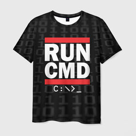 Мужская футболка 3D с принтом RUN CMD в Белгороде, 100% полиэфир | прямой крой, круглый вырез горловины, длина до линии бедер | admin | administrator | calm | cmd | code | coder | coding | dmc | engineer | job | keep | programmer | run | администратор | айти | инженер | код | кодинг | программа | программист | профессия | сисадмин