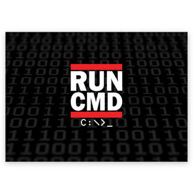 Поздравительная открытка с принтом RUN CMD в Белгороде, 100% бумага | плотность бумаги 280 г/м2, матовая, на обратной стороне линовка и место для марки
 | admin | administrator | calm | cmd | code | coder | coding | dmc | engineer | job | keep | programmer | run | администратор | айти | инженер | код | кодинг | программа | программист | профессия | сисадмин