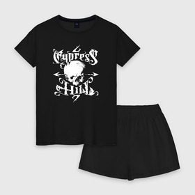 Женская пижама с шортиками хлопок с принтом Cypress Hill в Белгороде, 100% хлопок | футболка прямого кроя, шорты свободные с широкой мягкой резинкой | cypress hill | hip hop | music | rap | музыка | рэп | хип хоп | череп