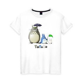 Женская футболка хлопок с принтом Totoro в Белгороде, 100% хлопок | прямой крой, круглый вырез горловины, длина до линии бедер, слегка спущенное плечо | Тематика изображения на принте: anime | totoro | анимэ | тоторо | черные чернушки
