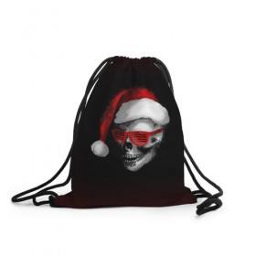 Рюкзак-мешок 3D с принтом Santa Skull в Белгороде, 100% полиэстер | плотность ткани — 200 г/м2, размер — 35 х 45 см; лямки — толстые шнурки, застежка на шнуровке, без карманов и подкладки | Тематика изображения на принте: 