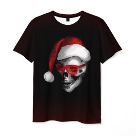 Мужская футболка 3D с принтом Santa Skull в Белгороде, 100% полиэфир | прямой крой, круглый вырез горловины, длина до линии бедер | Тематика изображения на принте: 