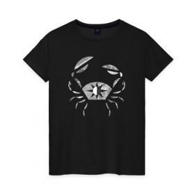 Женская футболка хлопок с принтом Рак в Белгороде, 100% хлопок | прямой крой, круглый вырез горловины, длина до линии бедер, слегка спущенное плечо | животные | звезды | знаки зодиака | люди | минимализм | рак | символы | стиль