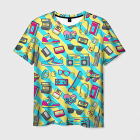 Мужская футболка 3D с принтом 80-е в Белгороде, 100% полиэфир | прямой крой, круглый вырез горловины, длина до линии бедер | восьмидесятые | денди | кассета | магнитофон | очки | пейджер | приставка | ретро | ссср