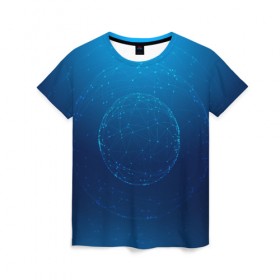 Женская футболка 3D с принтом Синяя сфера в Белгороде, 100% полиэфир ( синтетическое хлопкоподобное полотно) | прямой крой, круглый вырез горловины, длина до линии бедер | 