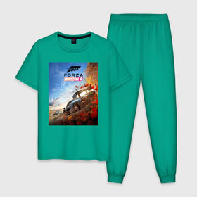 Мужская пижама хлопок с принтом Forza Horizon 4 в Белгороде, 100% хлопок | брюки и футболка прямого кроя, без карманов, на брюках мягкая резинка на поясе и по низу штанин
 | auto | car | forza | game | horizon | mclaren | motorsport | race | авто | гонки | игра | машина