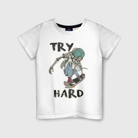 Детская футболка хлопок с принтом Скелет на скейте в Белгороде, 100% хлопок | круглый вырез горловины, полуприлегающий силуэт, длина до линии бедер | Тематика изображения на принте: 