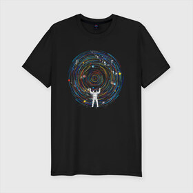 Мужская футболка хлопок Slim с принтом КосмоDj в Белгороде, 92% хлопок, 8% лайкра | приталенный силуэт, круглый вырез ворота, длина до линии бедра, короткий рукав | dj | space | астронавт | диджей | диск | космонавт | космос | музыка | планеты | пластинка | солнечная система