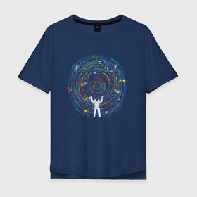 Мужская футболка хлопок Oversize с принтом КосмоDj в Белгороде, 100% хлопок | свободный крой, круглый ворот, “спинка” длиннее передней части | dj | space | астронавт | диджей | диск | космонавт | космос | музыка | планеты | пластинка | солнечная система