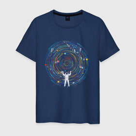 Мужская футболка хлопок с принтом КосмоDj в Белгороде, 100% хлопок | прямой крой, круглый вырез горловины, длина до линии бедер, слегка спущенное плечо. | dj | space | астронавт | диджей | диск | космонавт | космос | музыка | планеты | пластинка | солнечная система