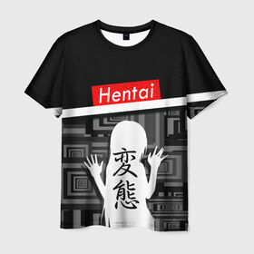 Мужская футболка 3D с принтом Hentai в Белгороде, 100% полиэфир | прямой крой, круглый вырез горловины, длина до линии бедер | ahegao | kawai | kowai | oppai | otaku | senpai | sugoi | waifu | yandere | ахегао | ковай | отаку | сенпай | яндере