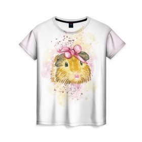 Женская футболка 3D с принтом Морская свинка акварелью в Белгороде, 100% полиэфир ( синтетическое хлопкоподобное полотно) | прямой крой, круглый вырез горловины, длина до линии бедер | акварель | грызун | милота | морская | свинка | хомяк
