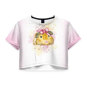 Женская футболка Cropp-top с принтом Морская свинка акварелью в Белгороде, 100% полиэстер | круглая горловина, длина футболки до линии талии, рукава с отворотами | акварель | грызун | милота | морская | свинка | хомяк