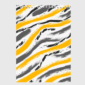 Скетчбук с принтом Серый-желтый в Белгороде, 100% бумага
 | 48 листов, плотность листов — 100 г/м2, плотность картонной обложки — 250 г/м2. Листы скреплены сверху удобной пружинной спиралью | Тематика изображения на принте: абстракция | желтый | линии | полосы | серый | цвет