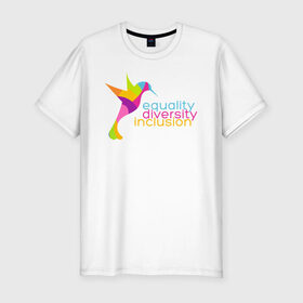 Мужская футболка премиум с принтом Equality diversity inclusion в Белгороде, 92% хлопок, 8% лайкра | приталенный силуэт, круглый вырез ворота, длина до линии бедра, короткий рукав | 