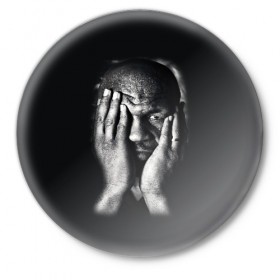 Значок с принтом Майк Тайсон в Белгороде,  металл | круглая форма, металлическая застежка в виде булавки | бокс | боксер | знаменитости | спорт | стиль | тайсон | тренд