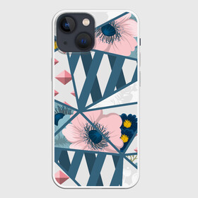 Чехол для iPhone 13 mini с принтом Геометрия цветов в Белгороде,  |  | геометрия | полосы | роза | розовый | синий | цветы