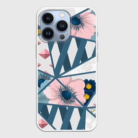 Чехол для iPhone 13 Pro с принтом Геометрия цветов в Белгороде,  |  | геометрия | полосы | роза | розовый | синий | цветы