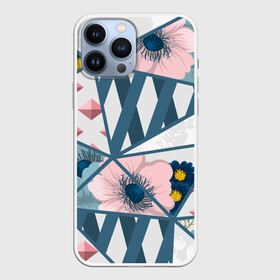 Чехол для iPhone 13 Pro Max с принтом Геометрия цветов в Белгороде,  |  | геометрия | полосы | роза | розовый | синий | цветы