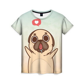 Женская футболка 3D с принтом Puglie Pug Like в Белгороде, 100% полиэфир ( синтетическое хлопкоподобное полотно) | прямой крой, круглый вырез горловины, длина до линии бедер | anime | dog | аниме | лайк | мопс | мопсик