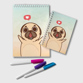 Блокнот с принтом Puglie Pug Like в Белгороде, 100% бумага | 48 листов, плотность листов — 60 г/м2, плотность картонной обложки — 250 г/м2. Листы скреплены удобной пружинной спиралью. Цвет линий — светло-серый
 | Тематика изображения на принте: anime | dog | аниме | лайк | мопс | мопсик