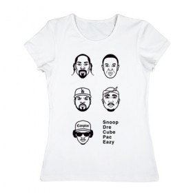 Женская футболка хлопок с принтом West Coast rap в Белгороде, 100% хлопок | прямой крой, круглый вырез горловины, длина до линии бедер, слегка спущенное плечо | 2pac | cube | dogg | dre | eazy | ice | makaveli | snoop | гангста рэп | реп | хип хоп