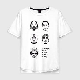 Мужская футболка хлопок Oversize с принтом West Coast rap в Белгороде, 100% хлопок | свободный крой, круглый ворот, “спинка” длиннее передней части | 2pac | cube | dogg | dre | eazy | ice | makaveli | snoop | гангста рэп | реп | хип хоп