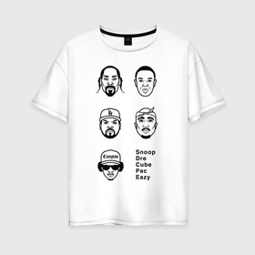 Женская футболка хлопок Oversize с принтом West Coast rap в Белгороде, 100% хлопок | свободный крой, круглый ворот, спущенный рукав, длина до линии бедер
 | 2pac | cube | dogg | dre | eazy | ice | makaveli | snoop | гангста рэп | реп | хип хоп