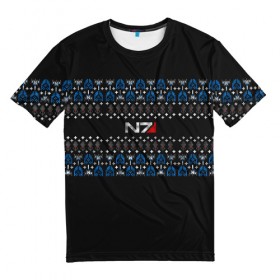 Мужская футболка 3D с принтом N7 Вязаный в Белгороде, 100% полиэфир | прямой крой, круглый вырез горловины, длина до линии бедер | вязка | зима | новый год | свитер | теплый