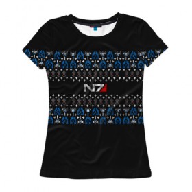 Женская футболка 3D с принтом N7 Вязаный в Белгороде, 100% полиэфир ( синтетическое хлопкоподобное полотно) | прямой крой, круглый вырез горловины, длина до линии бедер | Тематика изображения на принте: вязка | зима | новый год | свитер | теплый