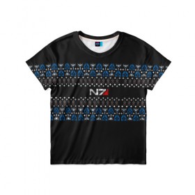 Детская футболка 3D с принтом N7 Вязаный в Белгороде, 100% гипоаллергенный полиэфир | прямой крой, круглый вырез горловины, длина до линии бедер, чуть спущенное плечо, ткань немного тянется | Тематика изображения на принте: вязка | зима | новый год | свитер | теплый