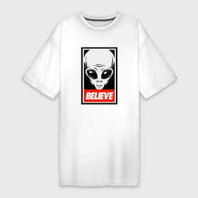 Платье-футболка хлопок с принтом I want To Believe UFO в Белгороде,  |  | alien | believe | invader | obey | ufo | x files | вера | заговор | захватчик | инопланетянин | нло | секретные материалы | чужой