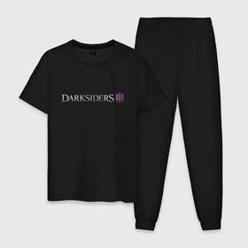 Мужская пижама хлопок с принтом Darksiders 3 в Белгороде, 100% хлопок | брюки и футболка прямого кроя, без карманов, на брюках мягкая резинка на поясе и по низу штанин
 | Тематика изображения на принте: 3 | darkside | darksider | darksiders | апокалипсиса | всадники | даркайдерс | дарксайд | дарксайдер | лого | логотип | ярость