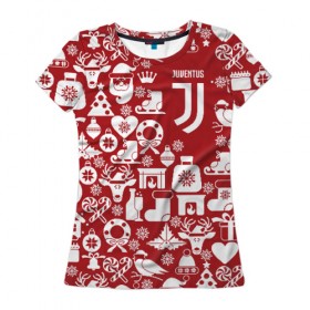 Женская футболка 3D с принтом Juventus Новогодний в Белгороде, 100% полиэфир ( синтетическое хлопкоподобное полотно) | прямой крой, круглый вырез горловины, длина до линии бедер | club | football | juventus | белый | италия | клуб | форма | черный | ювентус