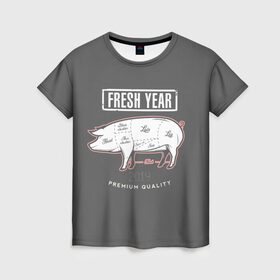 Женская футболка 3D с принтом Fresh Year 2019 в Белгороде, 100% полиэфир ( синтетическое хлопкоподобное полотно) | прямой крой, круглый вырез горловины, длина до линии бедер | Тематика изображения на принте: 2019 | merry christmas | new year | год свиньи | зима | новый год | поросенок | праздник | рождество | свинка | свинья