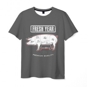 Мужская футболка 3D с принтом Fresh Year 2019 в Белгороде, 100% полиэфир | прямой крой, круглый вырез горловины, длина до линии бедер | 2019 | merry christmas | new year | год свиньи | зима | новый год | поросенок | праздник | рождество | свинка | свинья