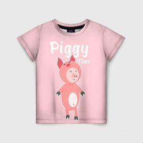 Детская футболка 3D с принтом Piggy Time в Белгороде, 100% гипоаллергенный полиэфир | прямой крой, круглый вырез горловины, длина до линии бедер, чуть спущенное плечо, ткань немного тянется | 2019 | merry christmas | new year | год свиньи | зима | новый год | поросенок | праздник | рождество | свинка | свинья