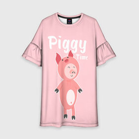 Детское платье 3D с принтом Piggy Time в Белгороде, 100% полиэстер | прямой силуэт, чуть расширенный к низу. Круглая горловина, на рукавах — воланы | 2019 | merry christmas | new year | год свиньи | зима | новый год | поросенок | праздник | рождество | свинка | свинья