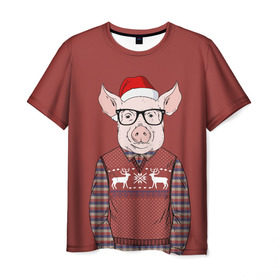 Мужская футболка 3D с принтом New Year Pig в Белгороде, 100% полиэфир | прямой крой, круглый вырез горловины, длина до линии бедер | 2019 | merry christmas | new year | год свиньи | зима | новый год | поросенок | праздник | рождество | свинка | свинья