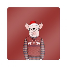 Магнит виниловый Квадрат с принтом New Year Pig в Белгороде, полимерный материал с магнитным слоем | размер 9*9 см, закругленные углы | 2019 | merry christmas | new year | год свиньи | зима | новый год | поросенок | праздник | рождество | свинка | свинья