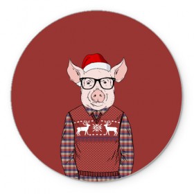 Коврик круглый с принтом New Year Pig в Белгороде, резина и полиэстер | круглая форма, изображение наносится на всю лицевую часть | 2019 | merry christmas | new year | год свиньи | зима | новый год | поросенок | праздник | рождество | свинка | свинья
