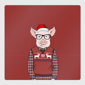 Магнитный плакат 3Х3 с принтом New Year Pig в Белгороде, Полимерный материал с магнитным слоем | 9 деталей размером 9*9 см | Тематика изображения на принте: 2019 | merry christmas | new year | год свиньи | зима | новый год | поросенок | праздник | рождество | свинка | свинья