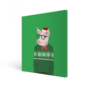 Холст квадратный с принтом New Year Hipster Pig в Белгороде, 100% ПВХ |  | Тематика изображения на принте: 2019 | merry christmas | new year | год свиньи | зима | новый год | поросенок | праздник | рождество | свинка | свинья