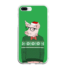 Чехол для iPhone 7Plus/8 Plus матовый с принтом New Year Hipster Pig в Белгороде, Силикон | Область печати: задняя сторона чехла, без боковых панелей | 2019 | merry christmas | new year | год свиньи | зима | новый год | поросенок | праздник | рождество | свинка | свинья