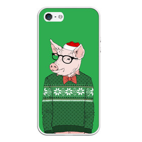 Чехол для iPhone 5/5S матовый с принтом New Year Hipster Pig в Белгороде, Силикон | Область печати: задняя сторона чехла, без боковых панелей | 2019 | merry christmas | new year | год свиньи | зима | новый год | поросенок | праздник | рождество | свинка | свинья