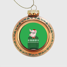 Стеклянный ёлочный шар с принтом New Year Hipster Pig в Белгороде, Стекло | Диаметр: 80 мм | Тематика изображения на принте: 2019 | merry christmas | new year | год свиньи | зима | новый год | поросенок | праздник | рождество | свинка | свинья