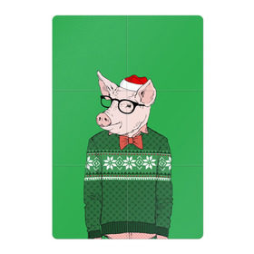 Магнитный плакат 2Х3 с принтом New Year Hipster Pig в Белгороде, Полимерный материал с магнитным слоем | 6 деталей размером 9*9 см | Тематика изображения на принте: 2019 | merry christmas | new year | год свиньи | зима | новый год | поросенок | праздник | рождество | свинка | свинья