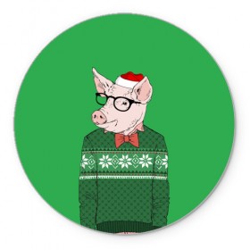 Коврик круглый с принтом New Year Hipster Pig в Белгороде, резина и полиэстер | круглая форма, изображение наносится на всю лицевую часть | 2019 | merry christmas | new year | год свиньи | зима | новый год | поросенок | праздник | рождество | свинка | свинья
